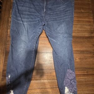 Lane Bryant Plus Dark Blue Skinny Jeans with Lace Insets